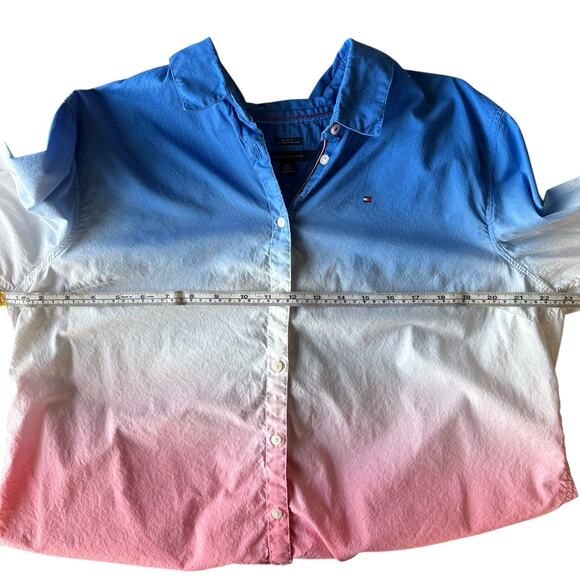 Tommy Hilfiger Women’s Red White Blue Tie Dye Long Sleeve Button Down Shirt XL - Picture 7 of 10
